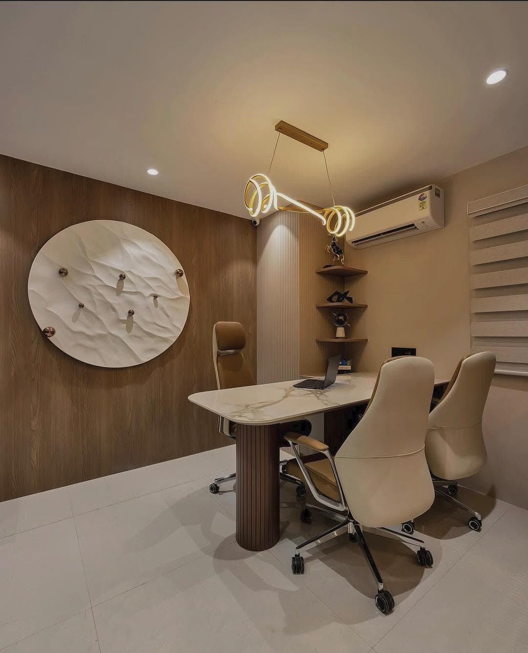 Marble-top executive desk with brass detailing, designed by Vertex Interior Studio